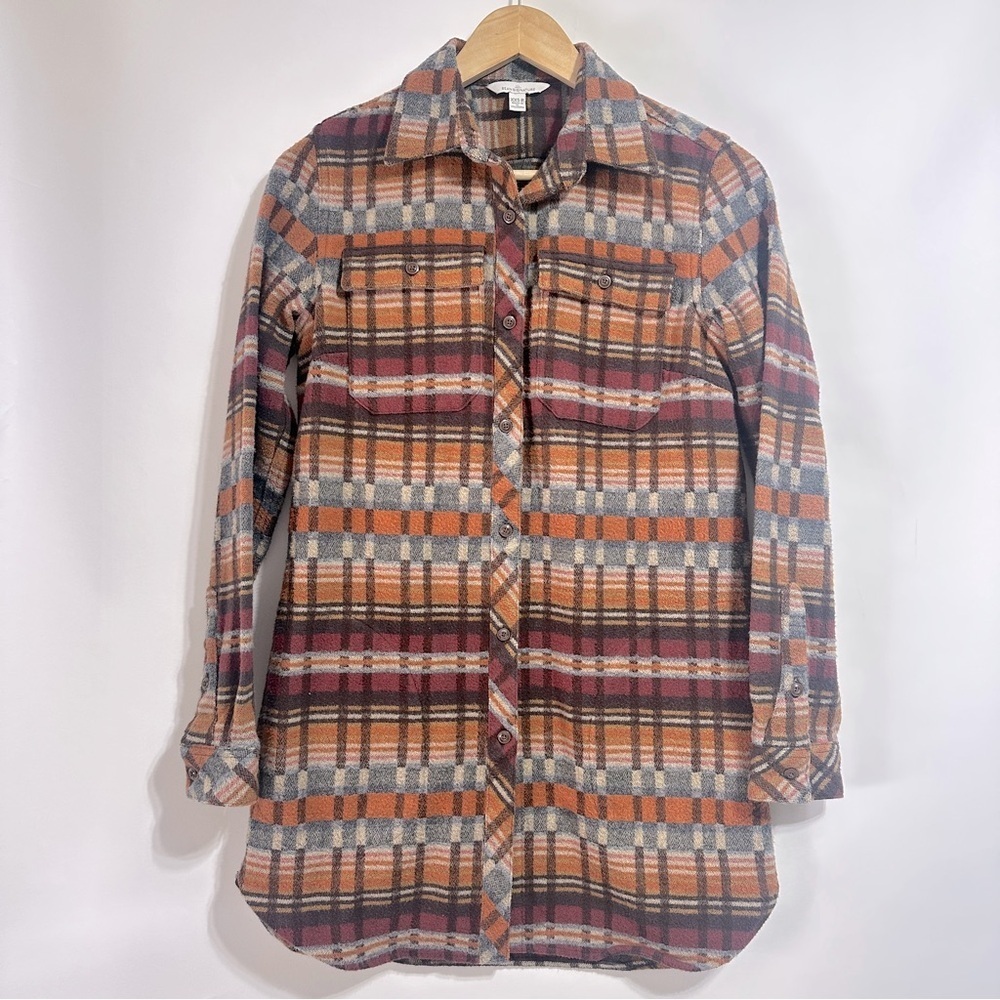 LL Bean Women's Signature Chamois Tunic plaid flannel button down shirt XXS